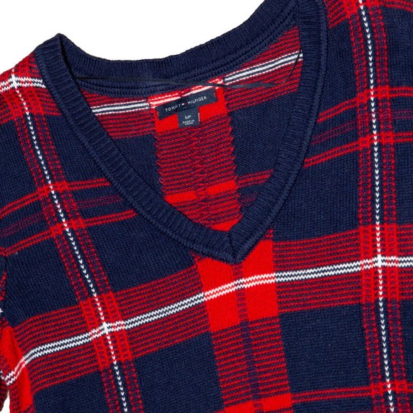 Tommy Hilfiger Red Blue Plaid Wool Blend Sweater Dress Women's Size Small S - Picture 4 of 4
